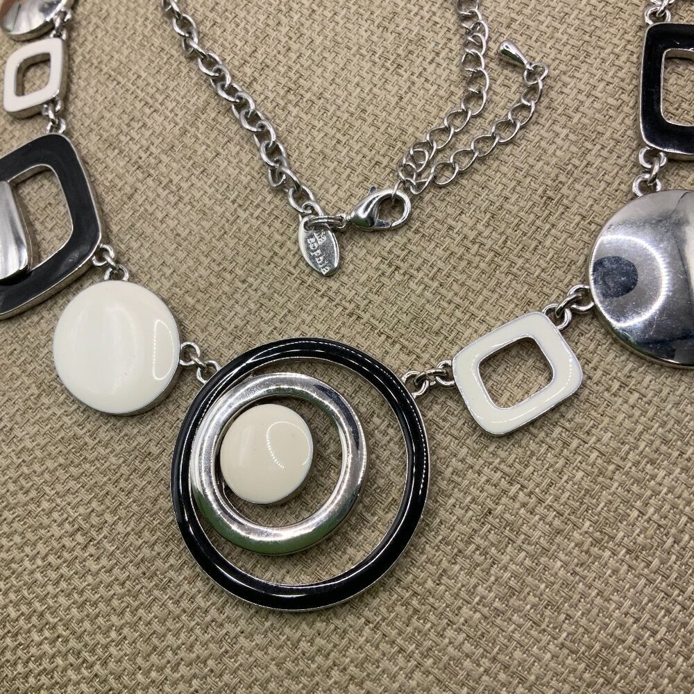 Lia Sophia "My Moon" Geometric Shapes Black White Silver Tone Necklace